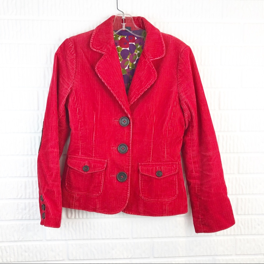 Boden red corduroy blazer w/ elbow patches sz 8